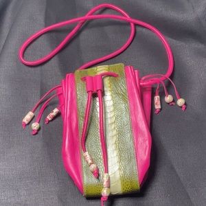 Oscar de la Renta pink leather and ostrich leg purse